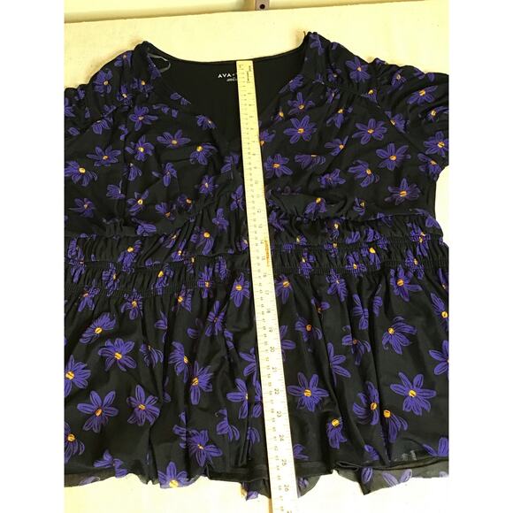 Ava & Viv floral frilly V-Neck lined Short Sleeve Shirt Sz 3X Black NWT - Picture 8 of 9